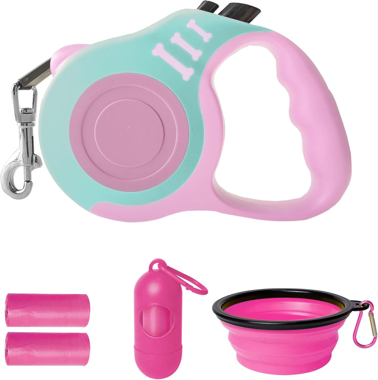 Correa Retráctil para Perros con Tazón y Bolsas para Desechos