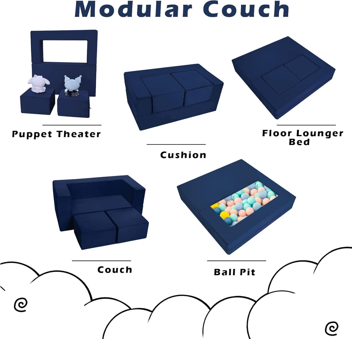 Sofá infantil de espuma para niños MeMoreCool Azul marino