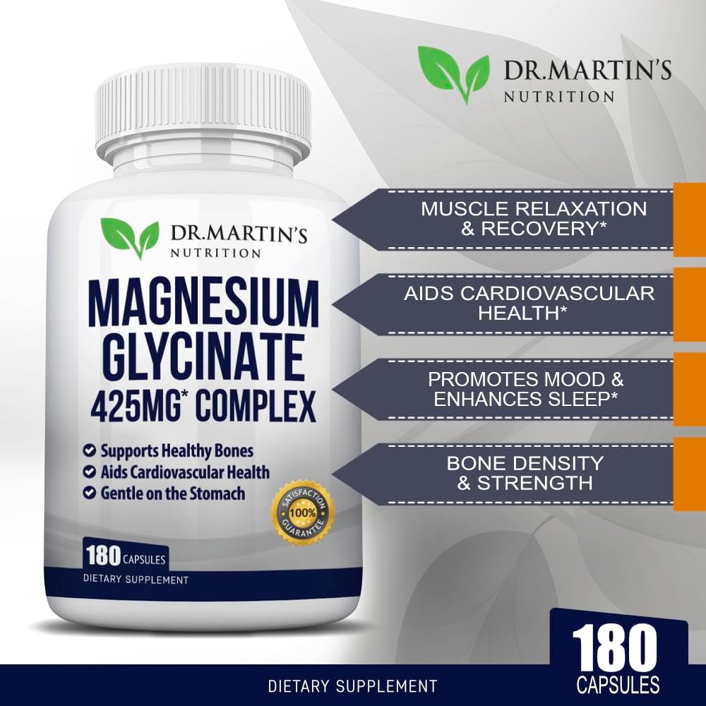 Magnesio Glycinato Premium 425mg - 180 Cápsulas Vegan
