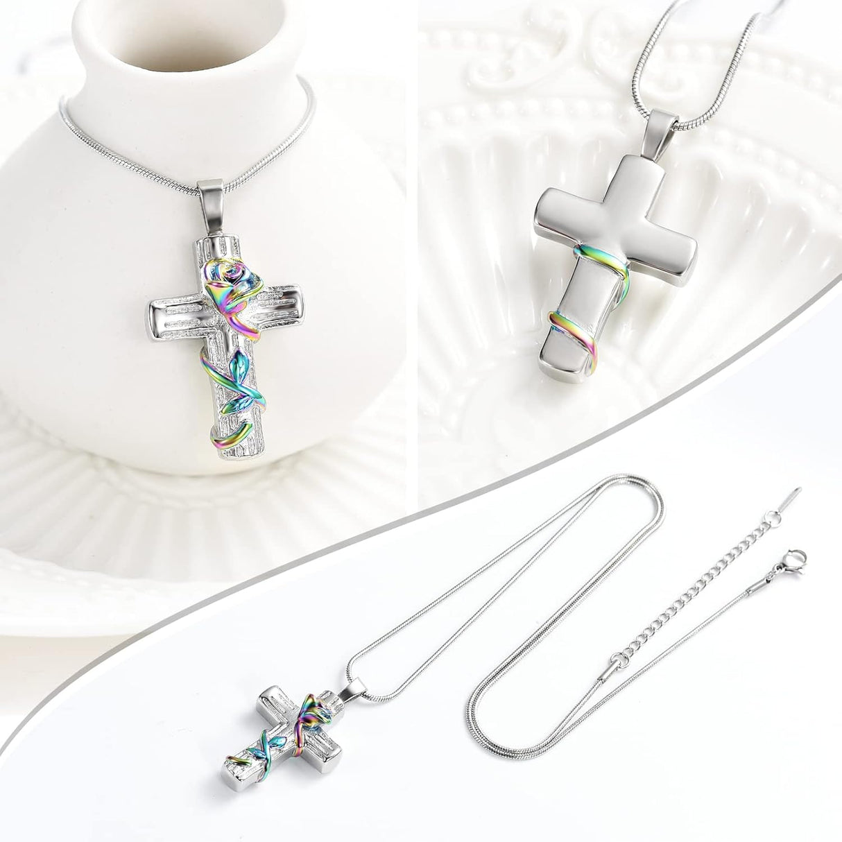 Collar de rosa urna de cenizas, cruz de cremación