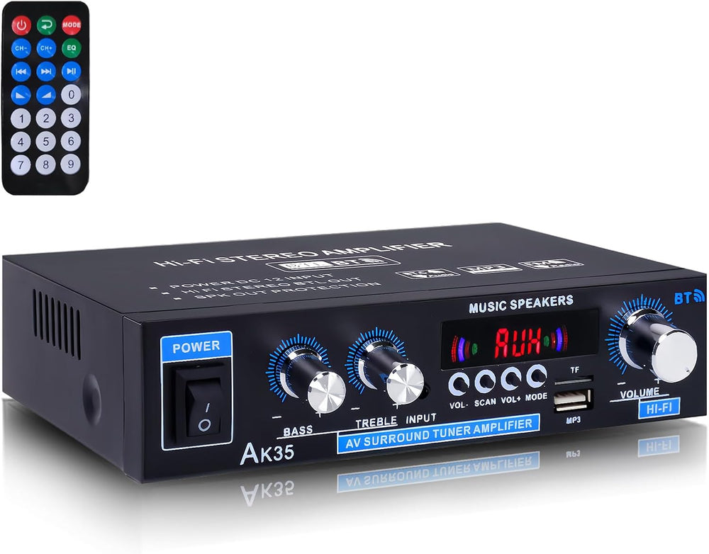 Amplificador Estéreo Bluetooth 5.0 200W con Control de Graves y Agudos AK35