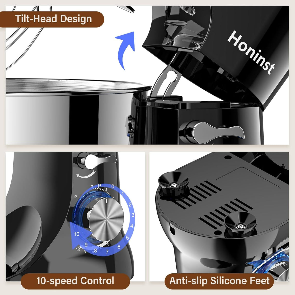 Batidora de pie 3 en 1 660W 10 velocidades 6QT - Modelo X123