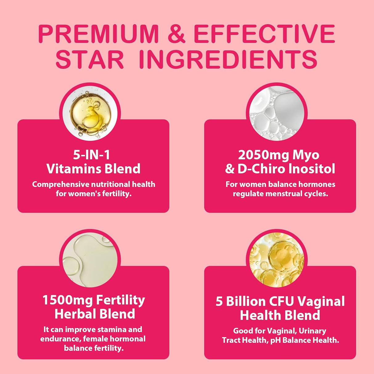 Suplemento de Fertilidad para Mujeres, 60 Gummies, con Inositol, Folato