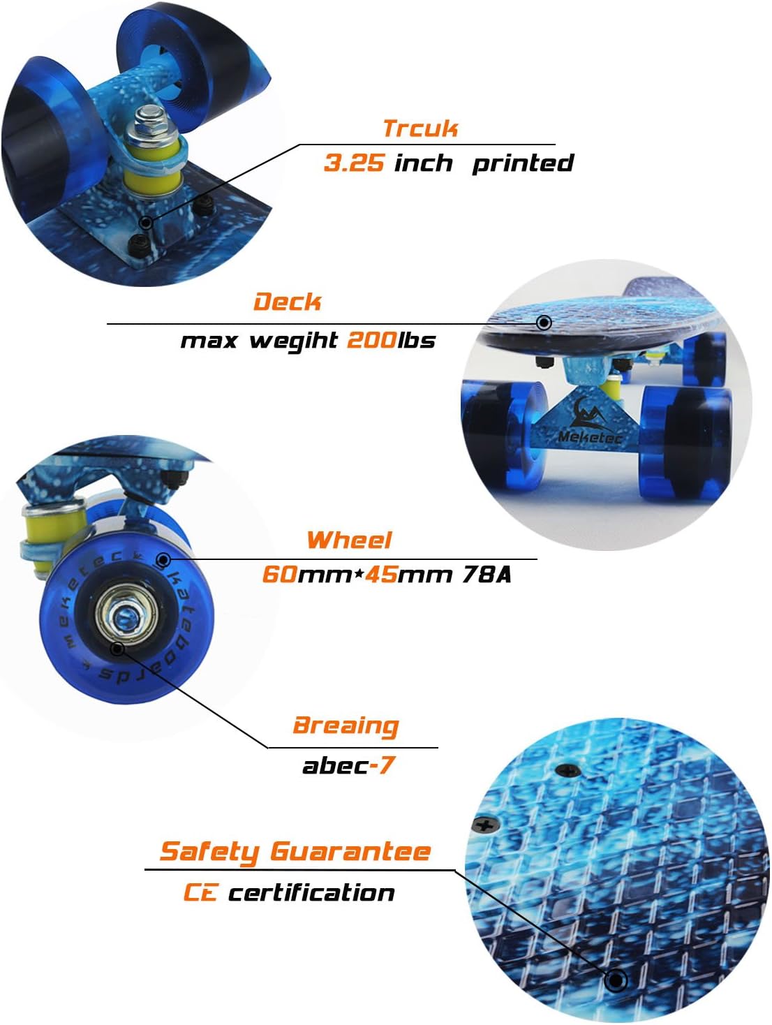Patineta Mini Cruiser Retro de 22 Pulgadas para Principiantes
