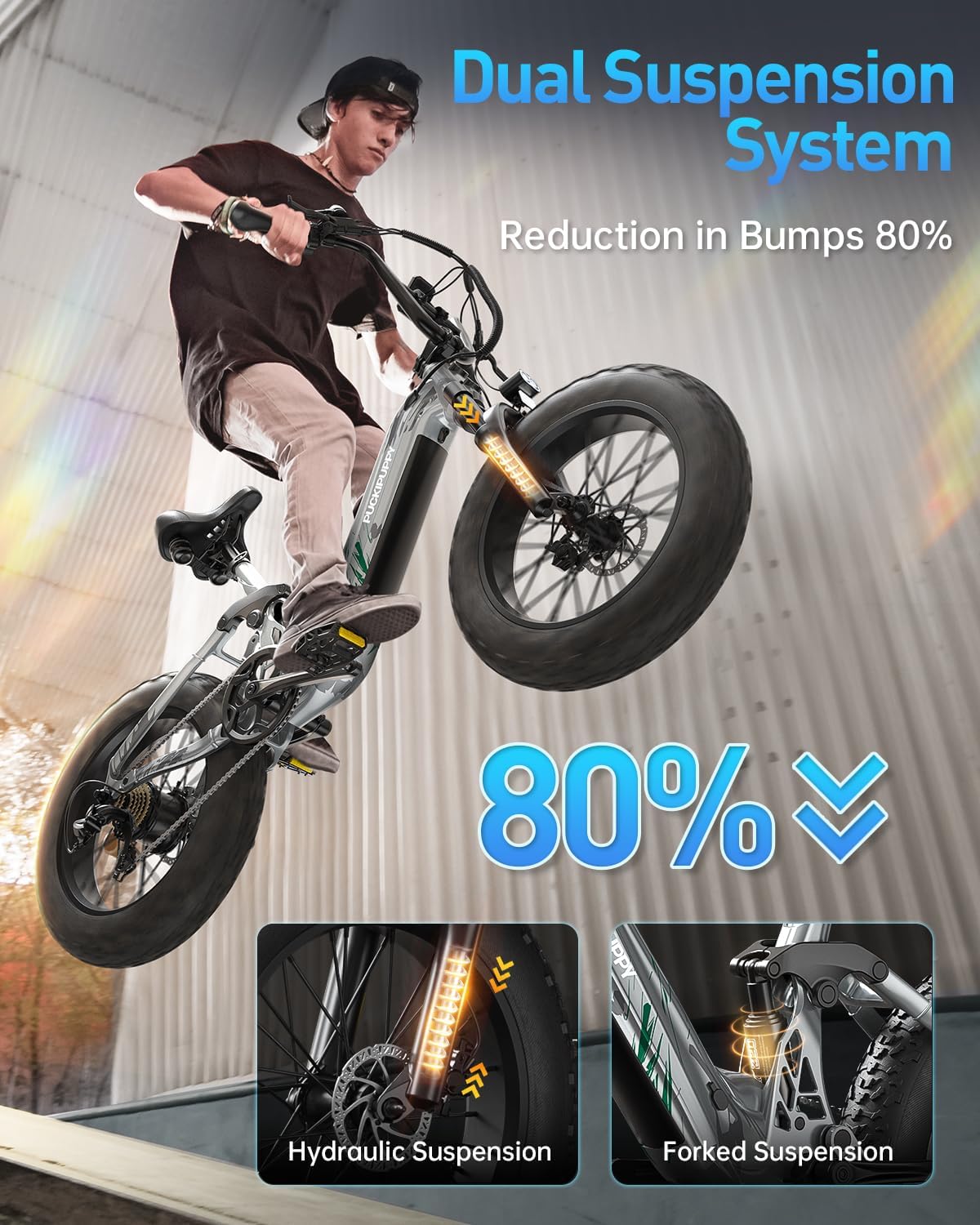 Bicicleta Eléctrica Corgi 960W, 48V, 80M, Suspensión Completa