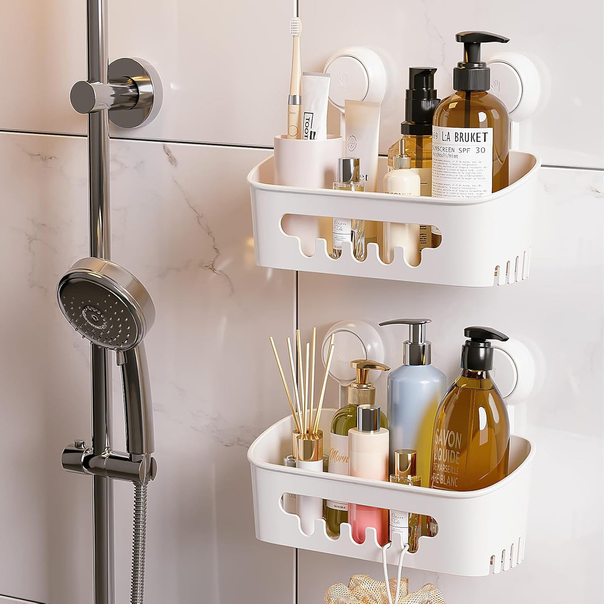 Organizador de ducha sin taladros, estante de baño, extraíble