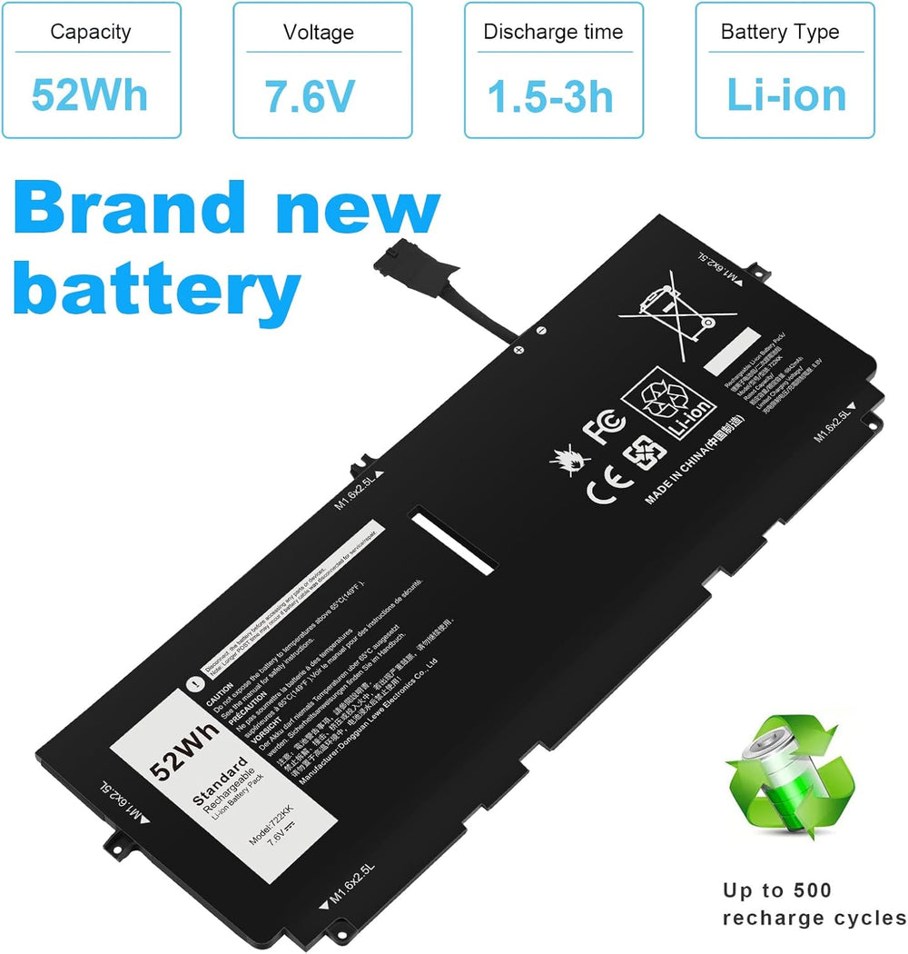 Batería 52Wh 722KK FP86V para Laptop XPS 13 9300/9310/9380
