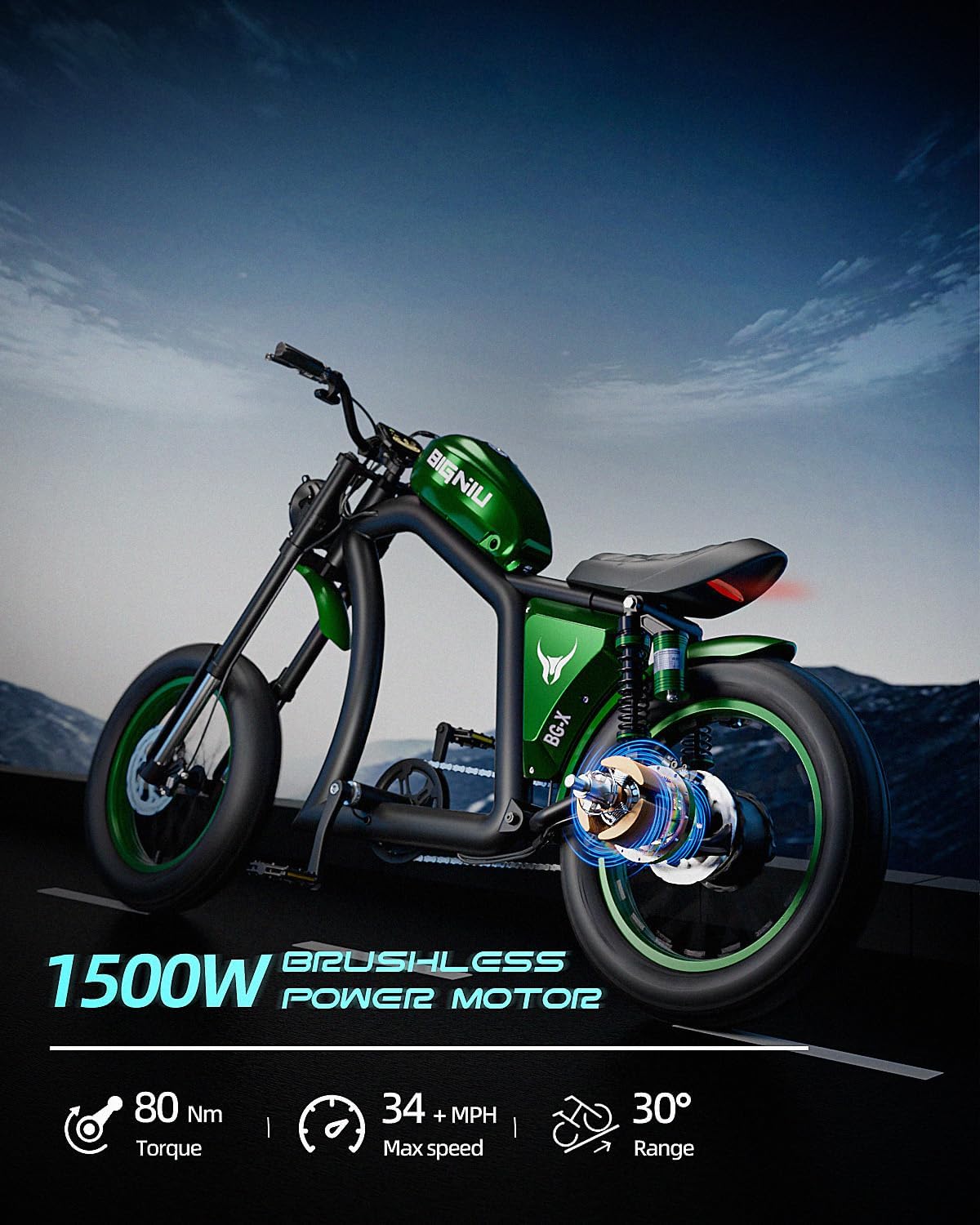 Bicicleta eléctrica BG-X 1500W, 40 millas, suspensión dual