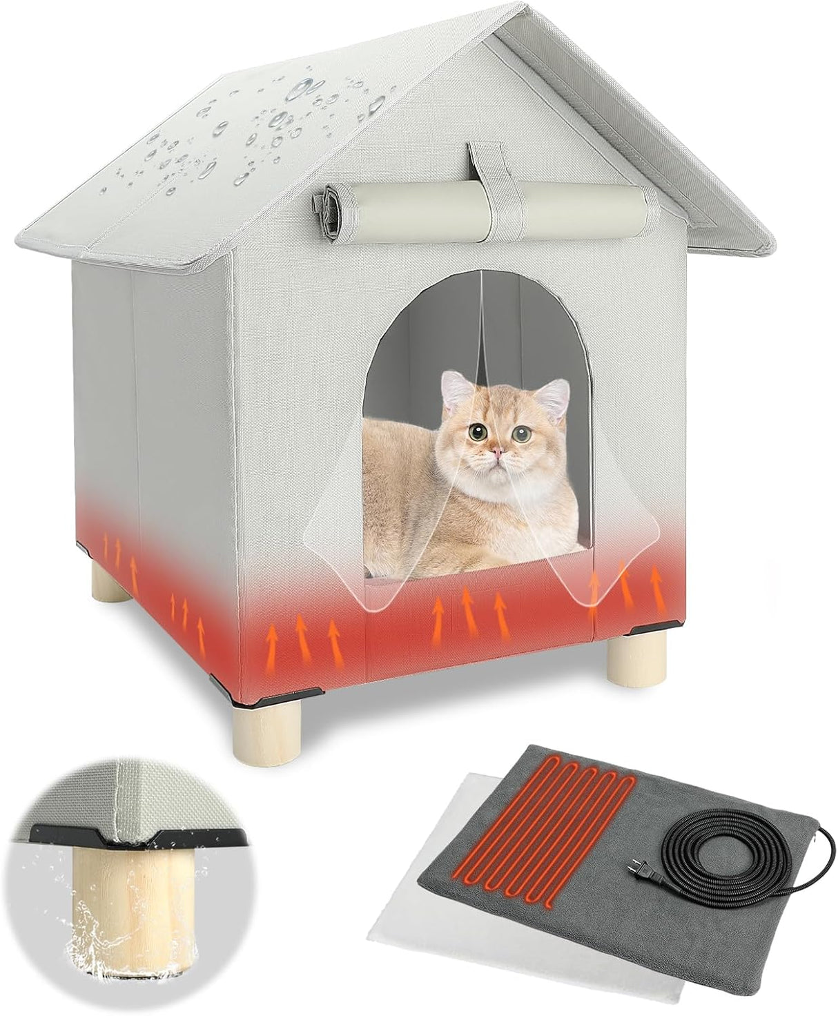 Casa Calentada para Gatos FHTONGE, Aislada, Refugio Exterior