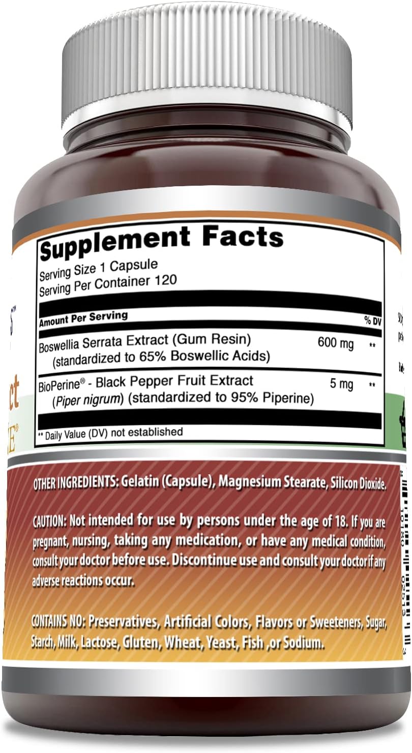 Extracto de Boswellia con Bioperine 600 mg Sin GMO Sin Gluten