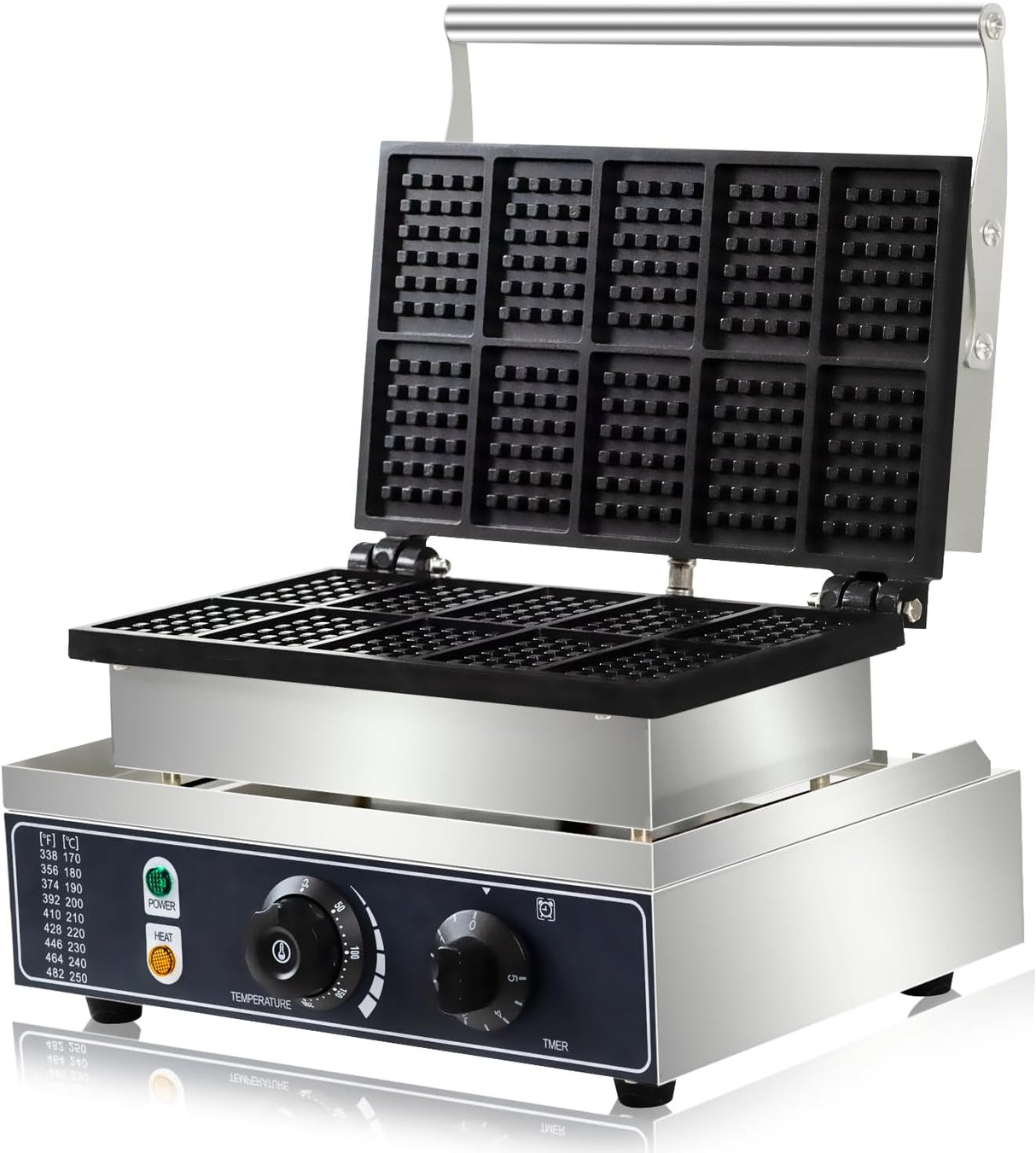 Máquina de Waffles 110V, 1600W, 10 Rejillas, Acero Inoxidable