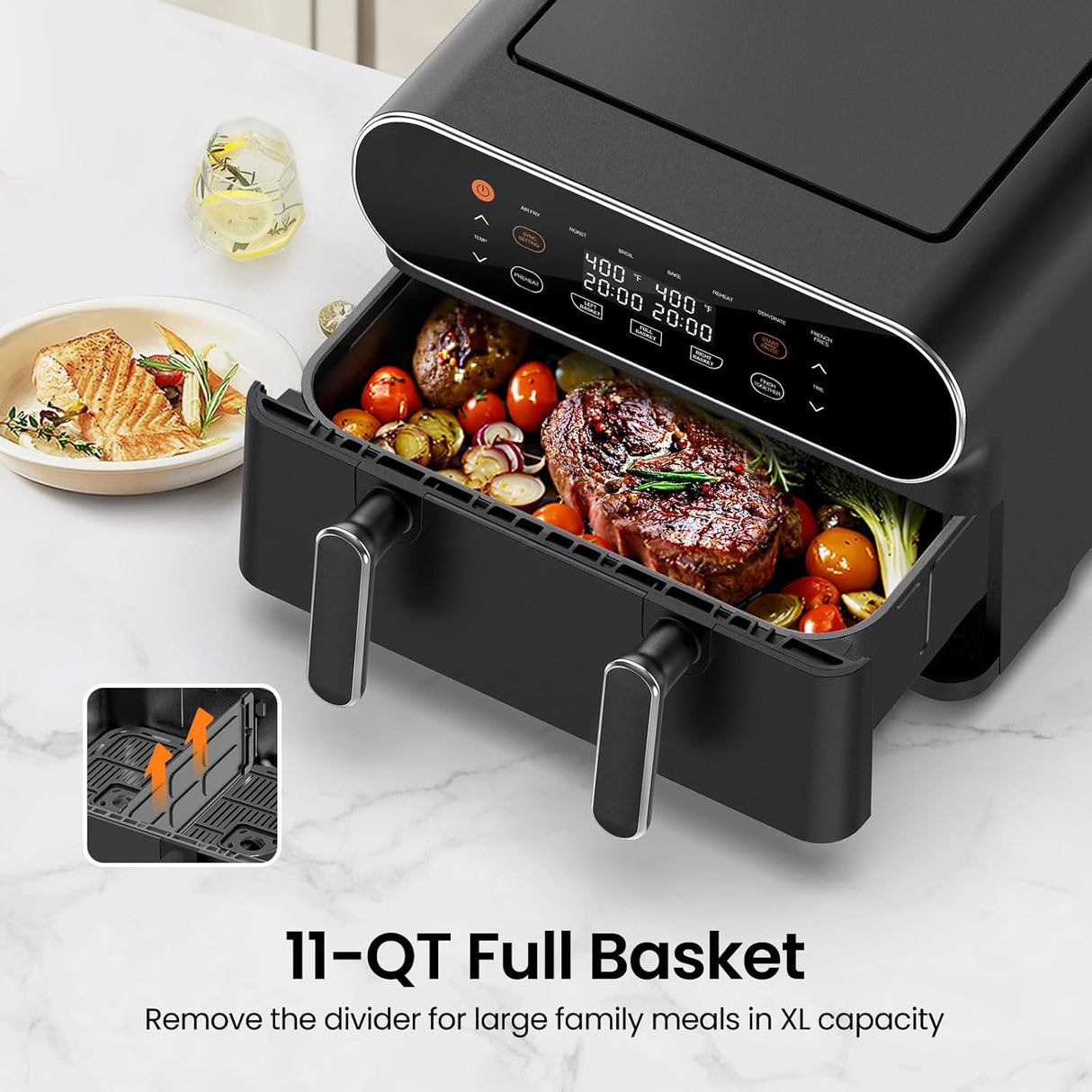 Freidoras de aire 11-QT XL, 8 en 1, cesta flexible, modelo QT.