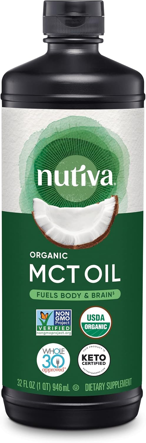Aceite MCT Orgánico Nutiva, 32 Oz, Sin Sabor, Keto, Vegan