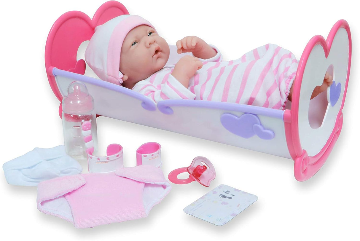 Muñeca Reborn de Vinilo con Accesorios y Cuna Rocking Crib