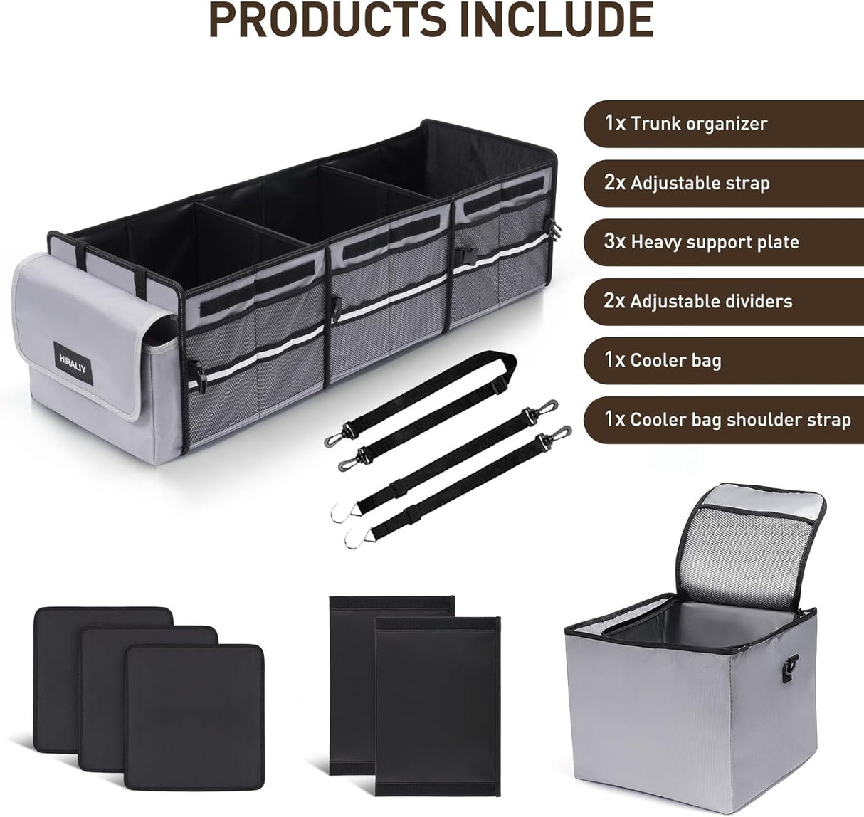 Organizador de maletero HIRALIY 4 en 1, colapsable y aislante