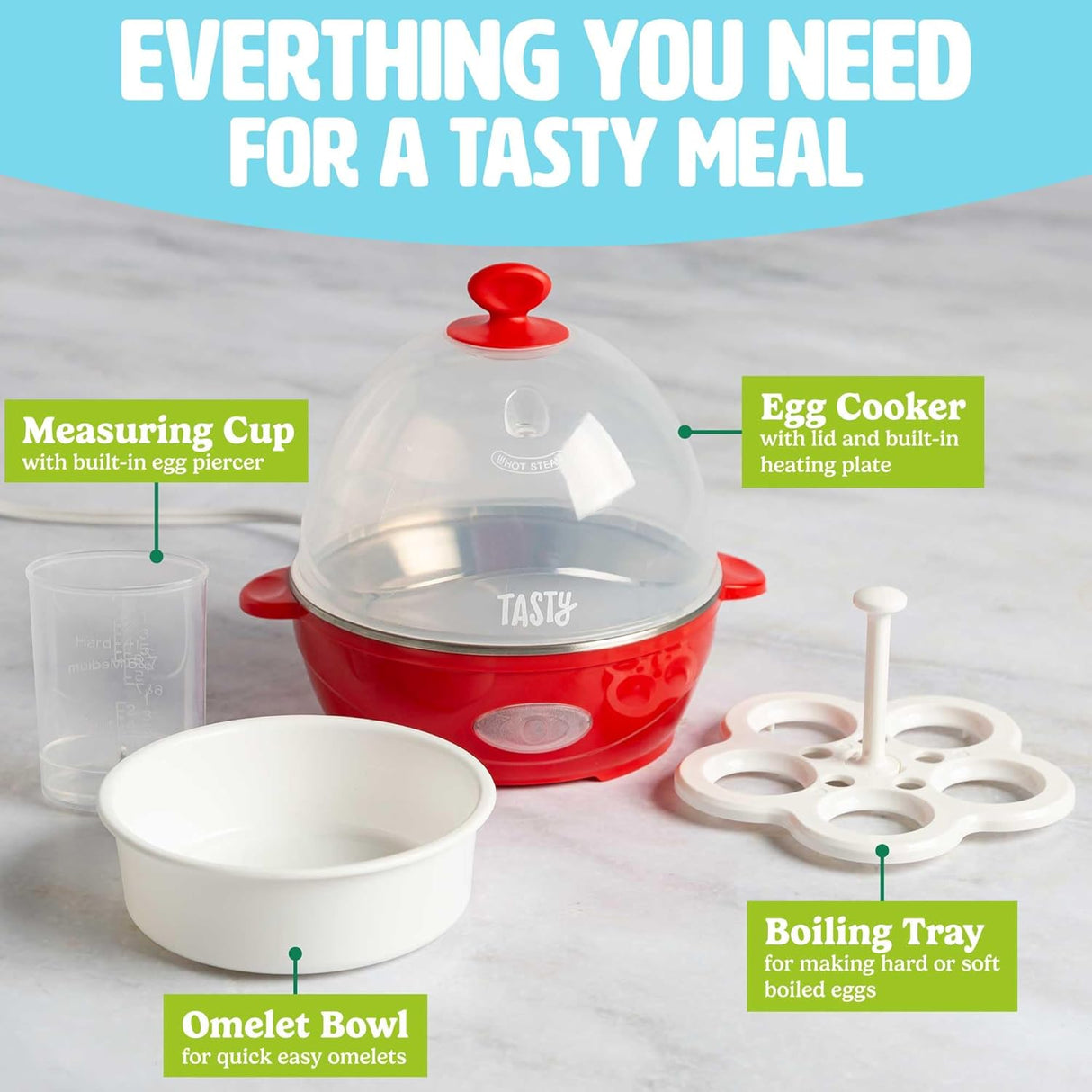 Cocinador de Huevos Tasty, 5 Huevos, Apagado Automático, Mini