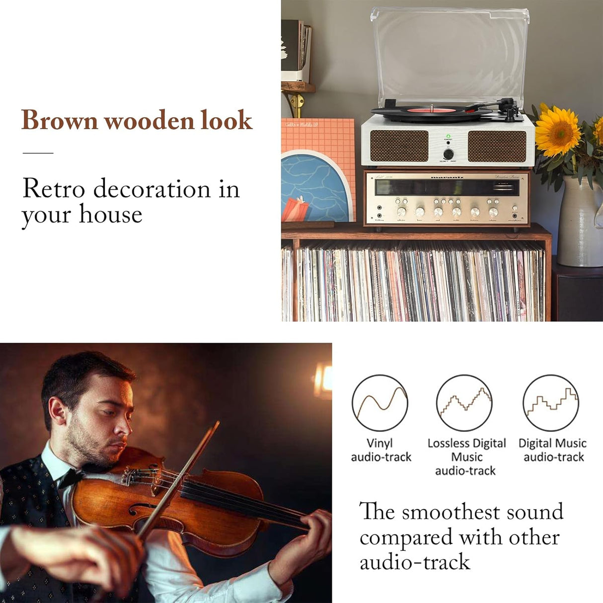 Reproductor de Vinilo Portátil con Bluetooth, Altavoces Integrados