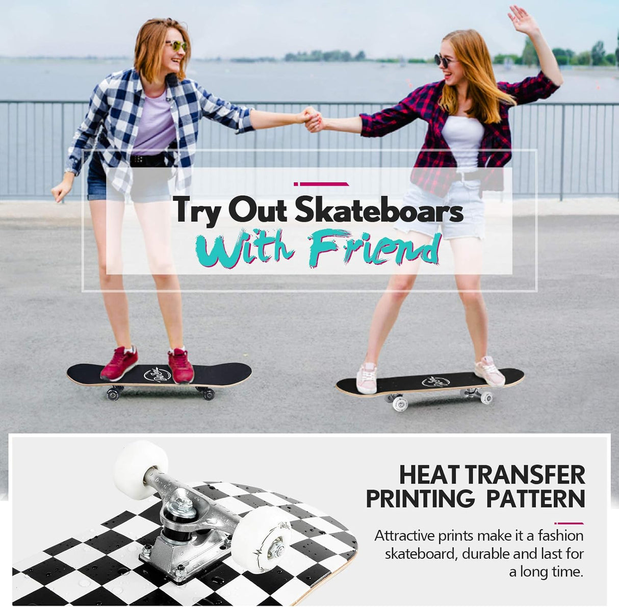 Patineta Completa para Principiantes, 31 x 8 Pulgadas, Deck Doble