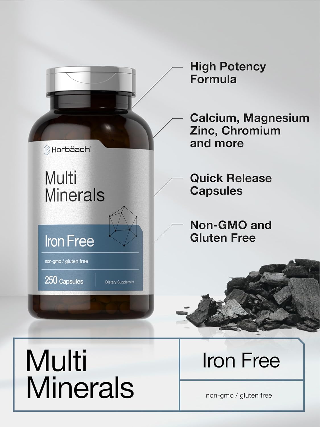 Suplemento Multiminerales Horbäach | 250 Cápsulas | Libre de Hierro