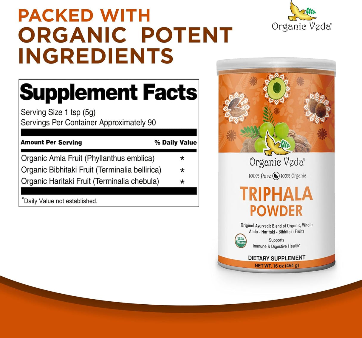 Suplemento Organic Veda Polvo de trifala puro 16 oz 454 gr