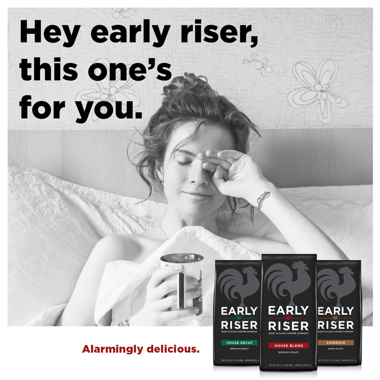 Café Molido Descafeinado Early Riser, 22 Onzas, Sabor Suave