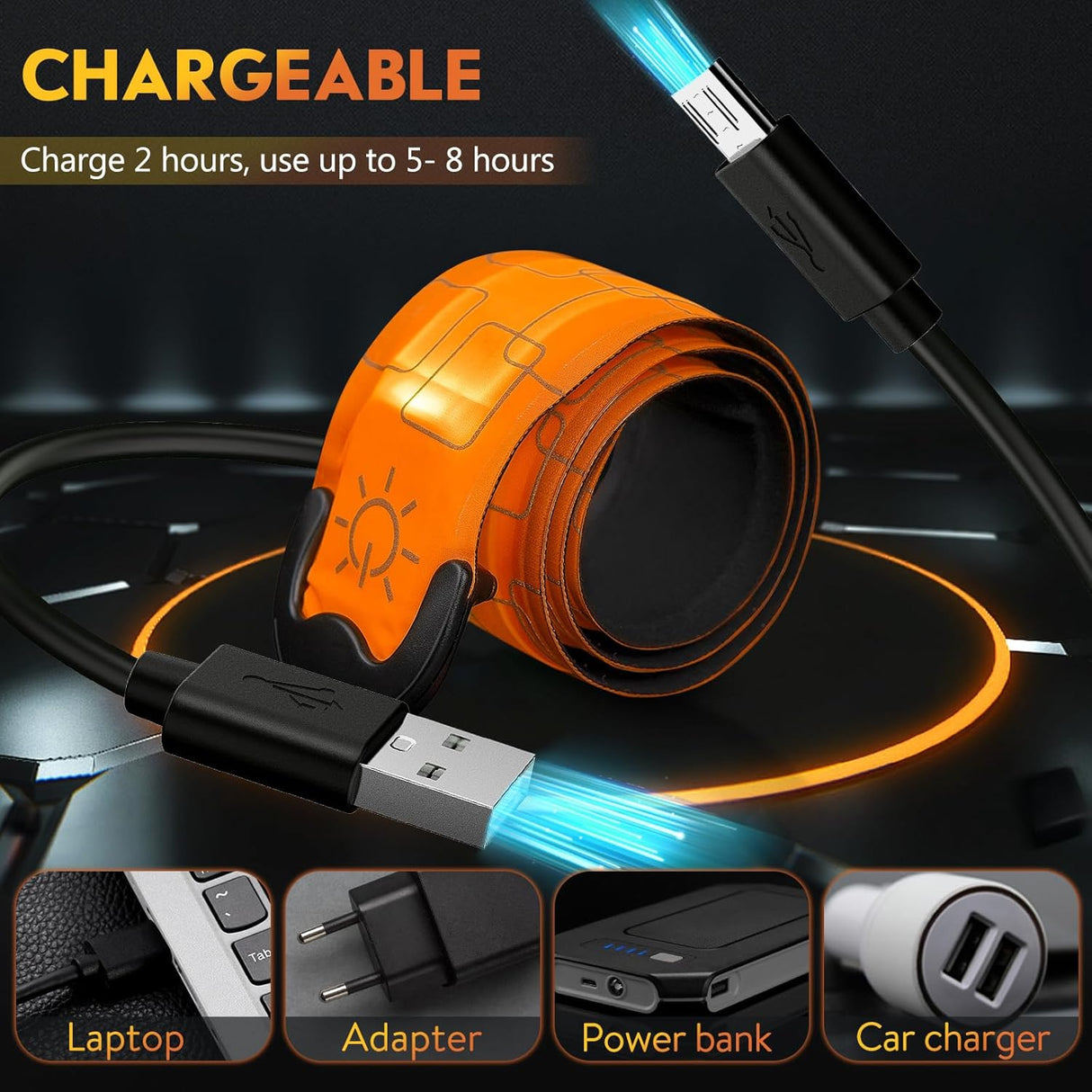 Brazalete LED recargable de alta visibilidad ajustable