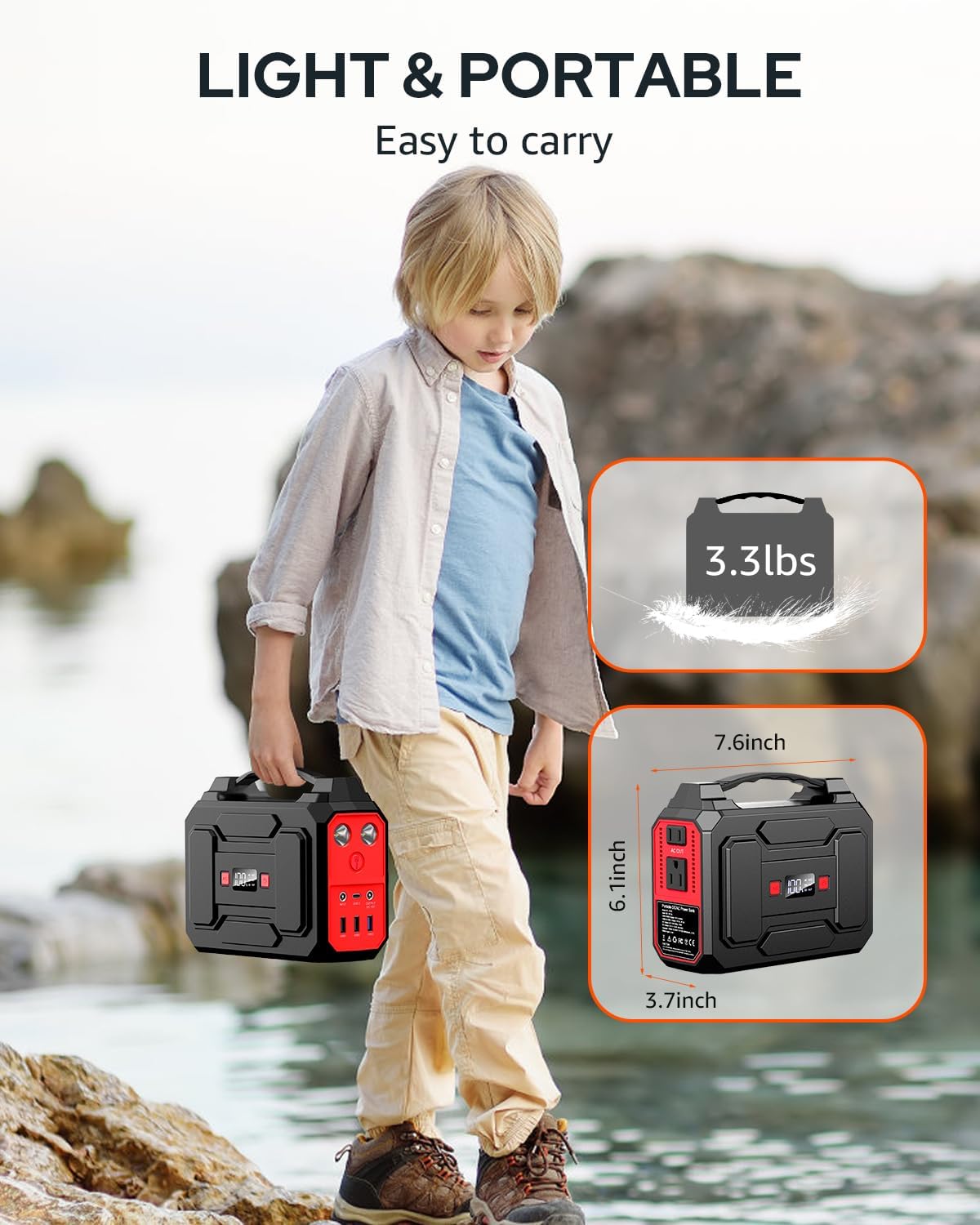 Estación de Energía Portátil 146Wh, 200W Pico, Solar 110V