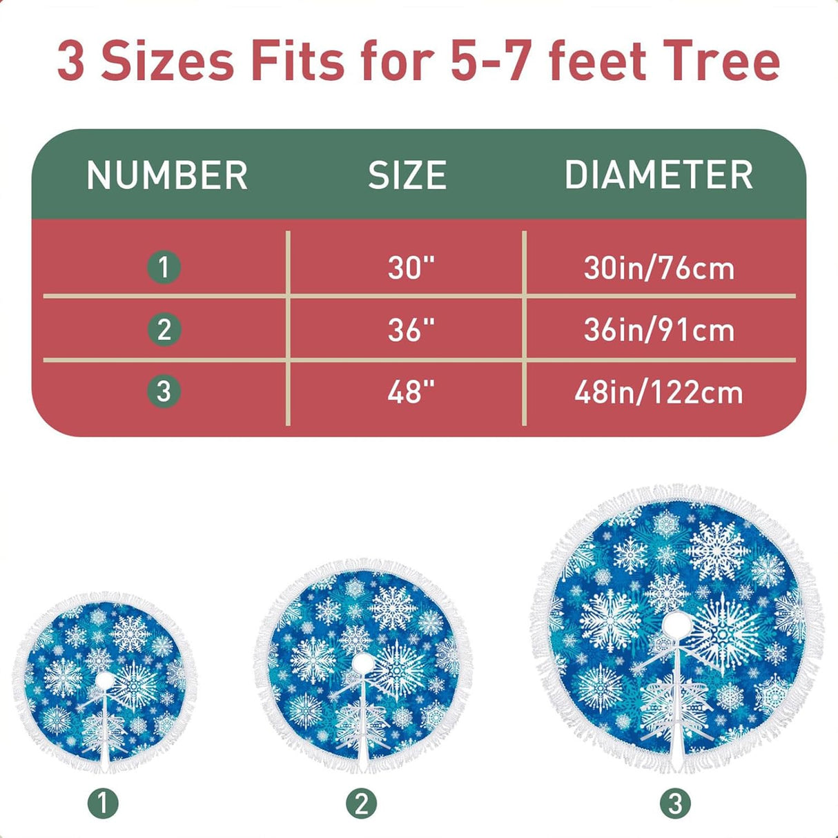 Funda para árbol de Navidad 30 con copos de nieve y flecos