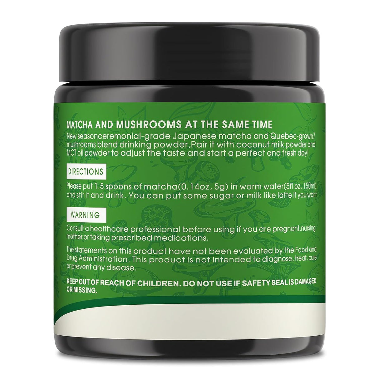 Polvo de Matcha con Hongos Superfood, 8 Oz, Sabor Delicioso