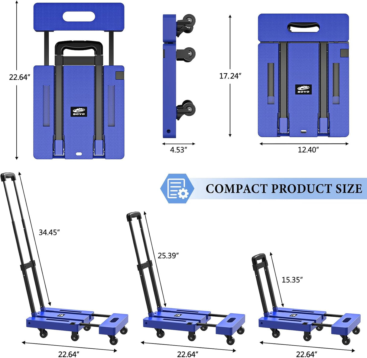 Carretilla Plegable SOYO, 500lbs, 6 Ruedas, 2 Cuerdas Elásticas