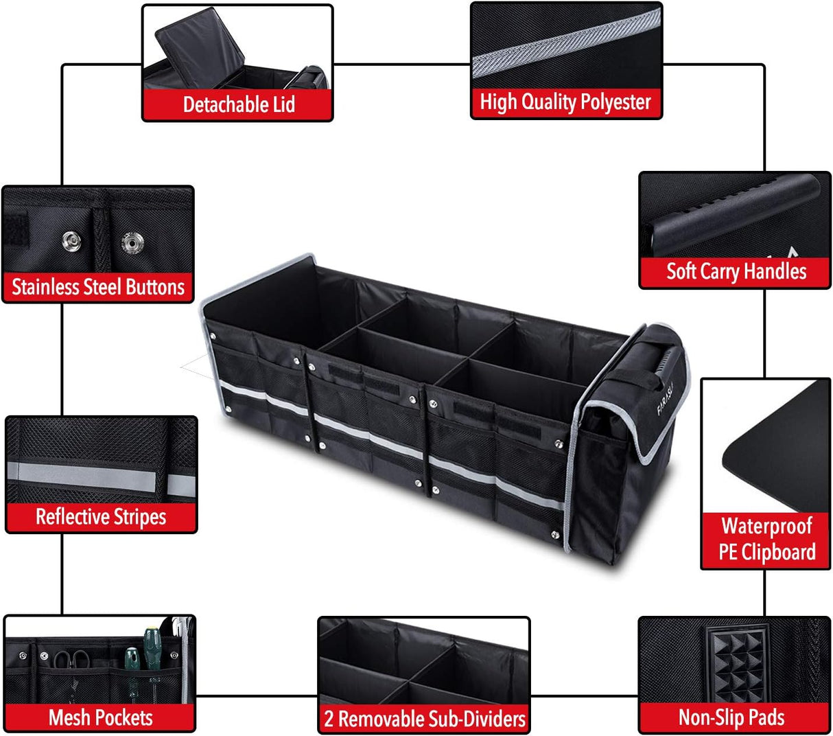 Organizador de maletero impermeable con enfriador, plegable