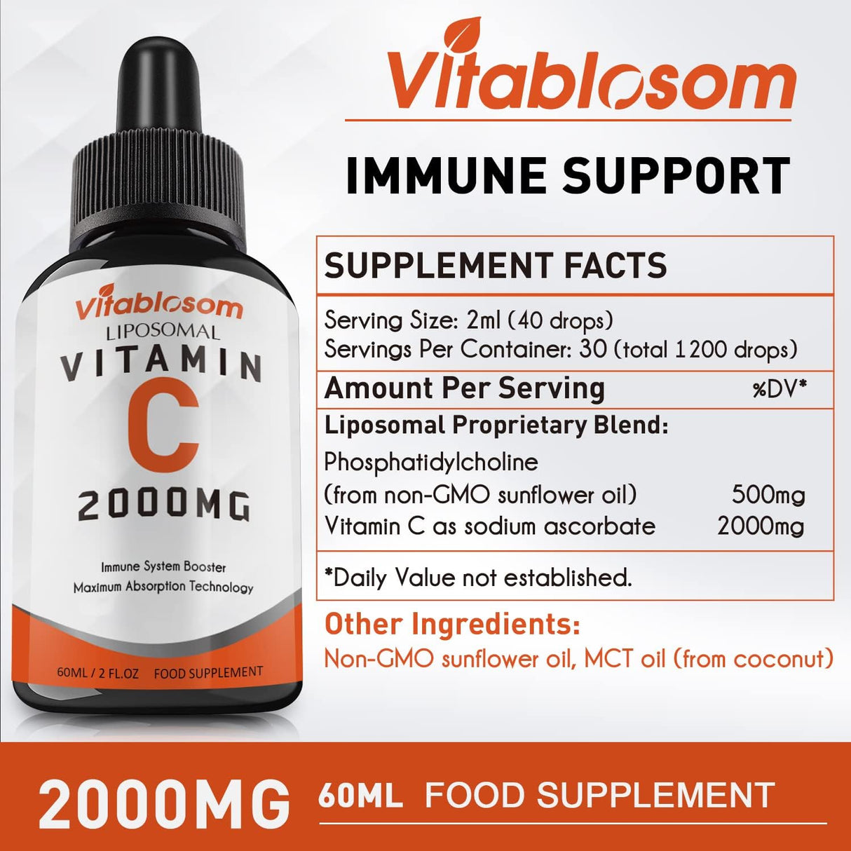 Suplementos Líquido liposomal de vitamina C de 2000 mg
