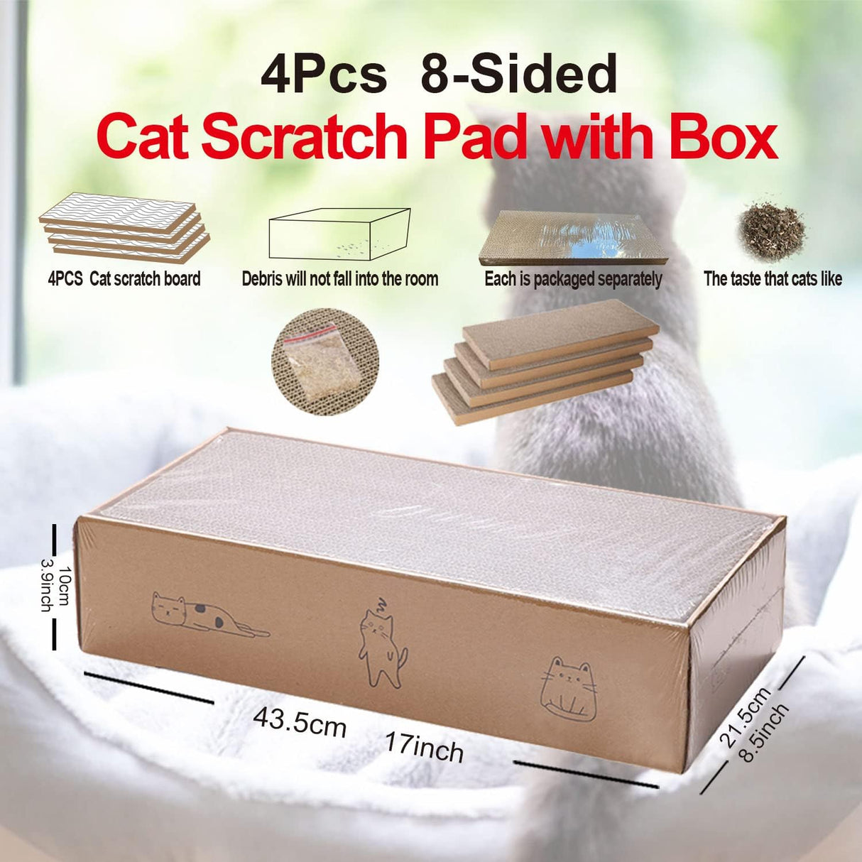 Almohadilla para rascar gatos con caja reversible 4 unidades