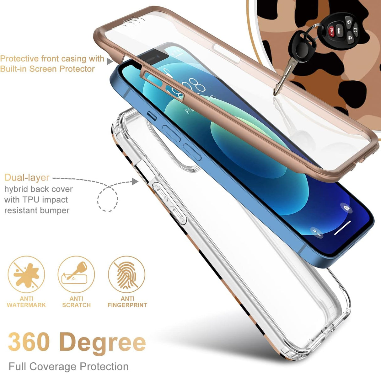 ESDOT Funda para iPhone 12, iPhone 12 Pro con protector de pantalla integrado, funda resistente con diseños de moda para mujeres y niñas, funda protectora para iPhone 12/12 Pro de 6.1 pulgadas, hermoso guepardo