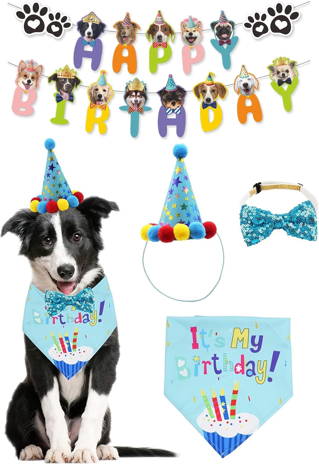 Disfraces de Cumpleaños para Perro Agirlvct, 4 Piezas