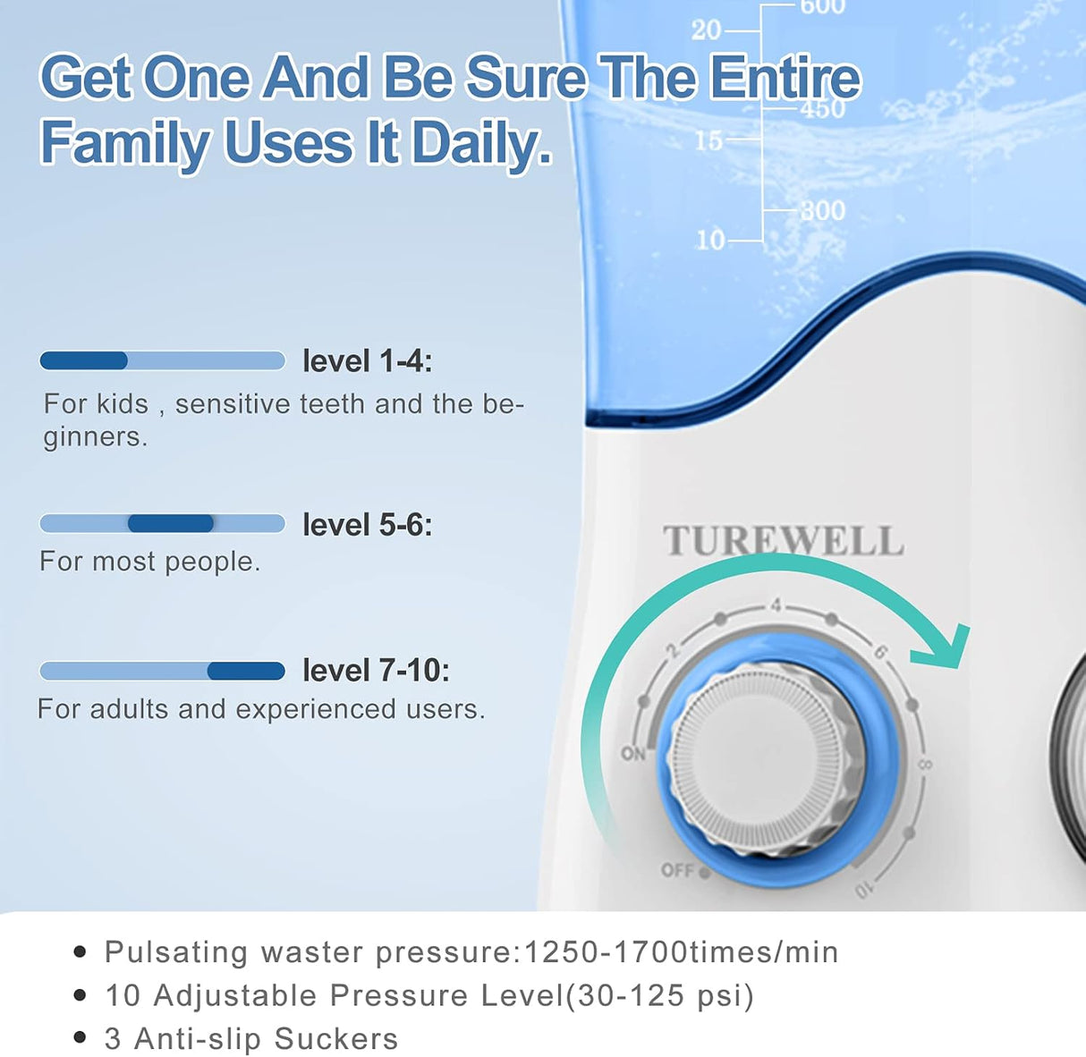 Hilo dental de agua para dientes/aparatos ortopédicos blanco