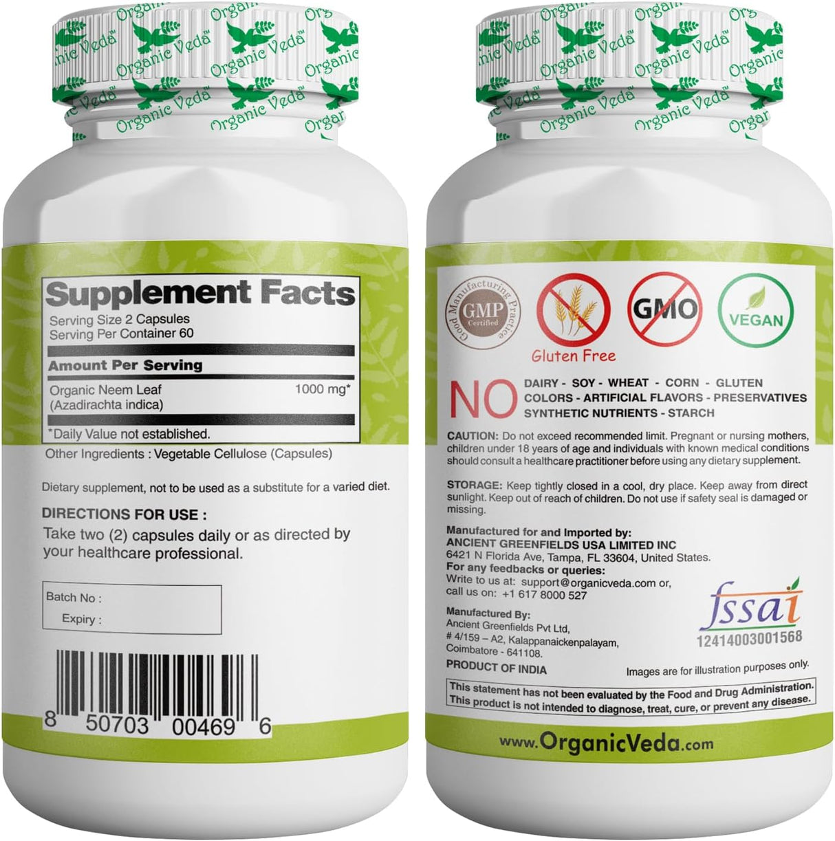 Suplemento Organic Veda de Neem sistema inmunológico 120un