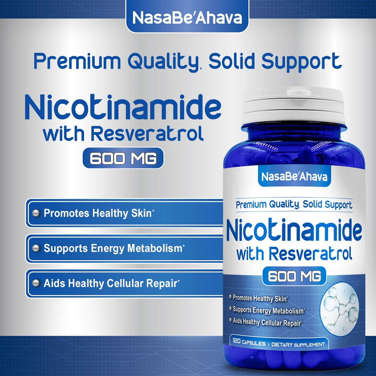 Suplemento Nicotinamida con Resveratrol 120 cápsulas