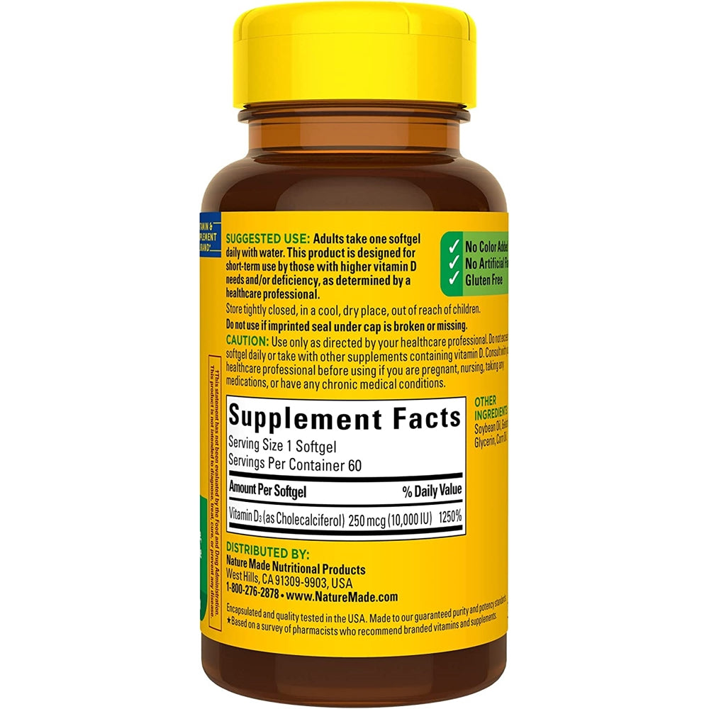 Suplemento Máxima fuerza Vitamina D3 10000 UI (250 mcg) 60cp