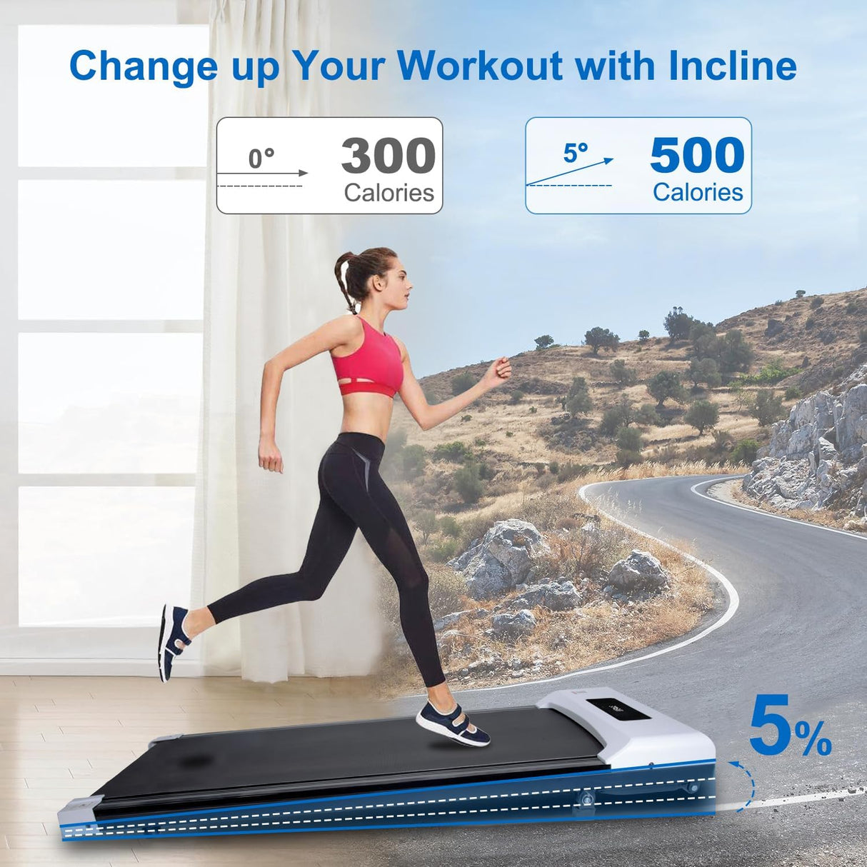 Caminadora Compacta Bajo Escritorio, FITSHOW, Control APP, 300 lb