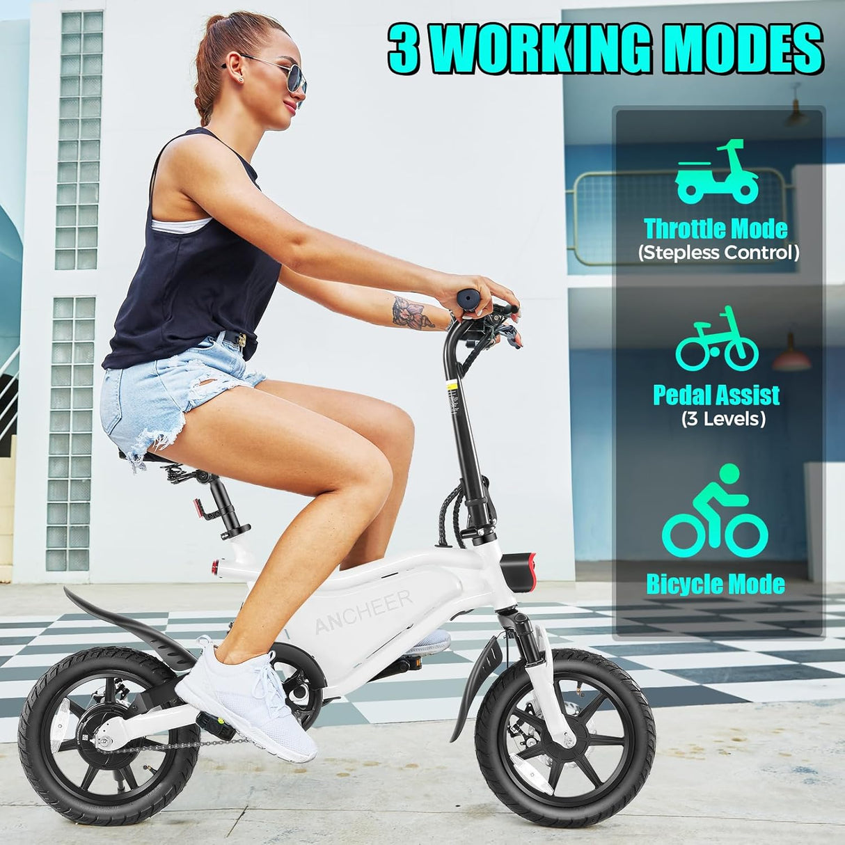 Bicicleta eléctrica plegable ANCHEER 20MPH, 374Wh, 14