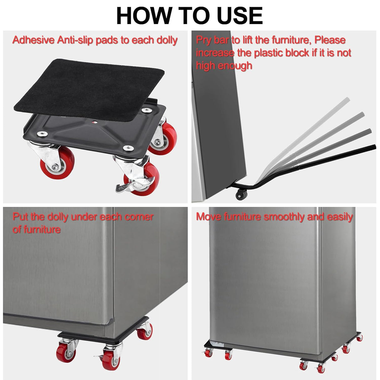 Carretillas Movedoras OCGIG, Carga 3000LBS, 4 Piezas