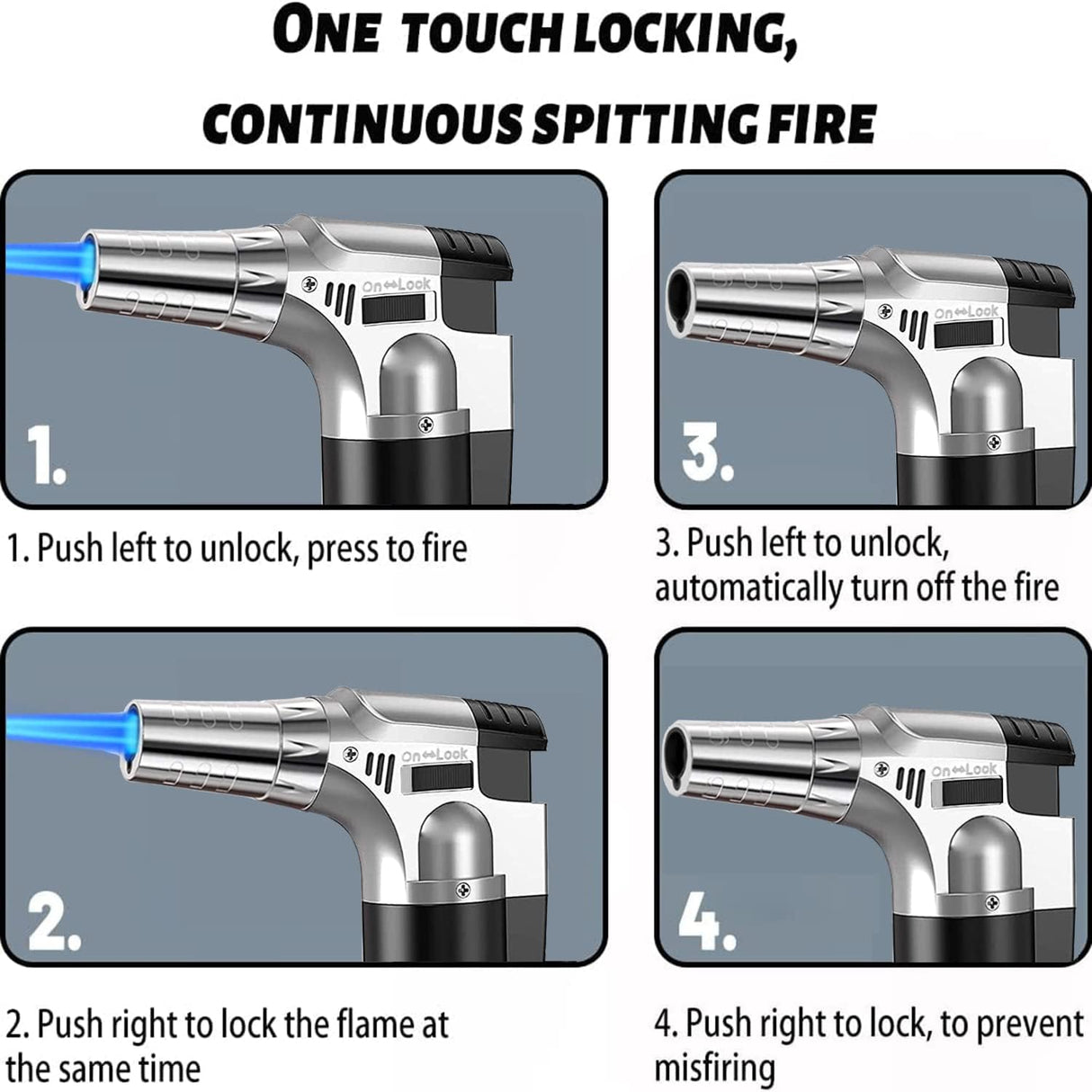 Soplete recargable de butano con bloqueo de seguridad