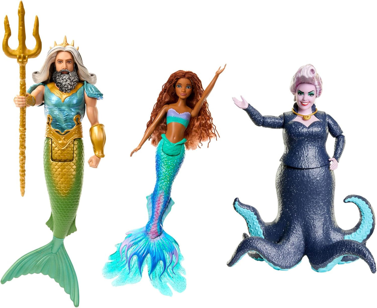Muñecas de moda Disney Mattel, Set 3: Ariel, Tritón, Ursula