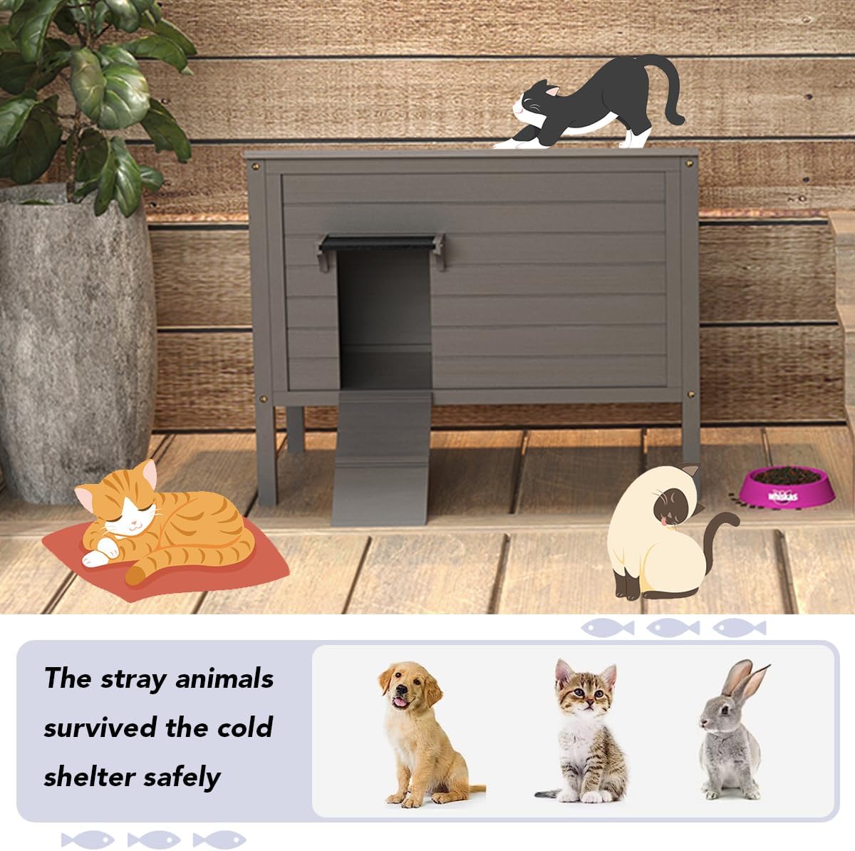 Casa para Gatos Exterior WAYTRIM, Aislada y Resistente, 34.5 L