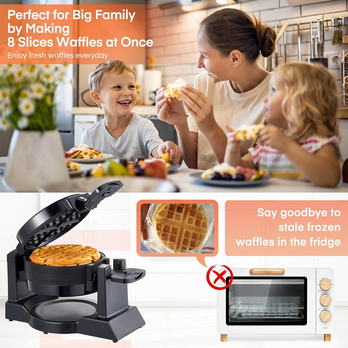 Máquina de Waffles 1400W, Doble, Antiadherente, Modelo 8S