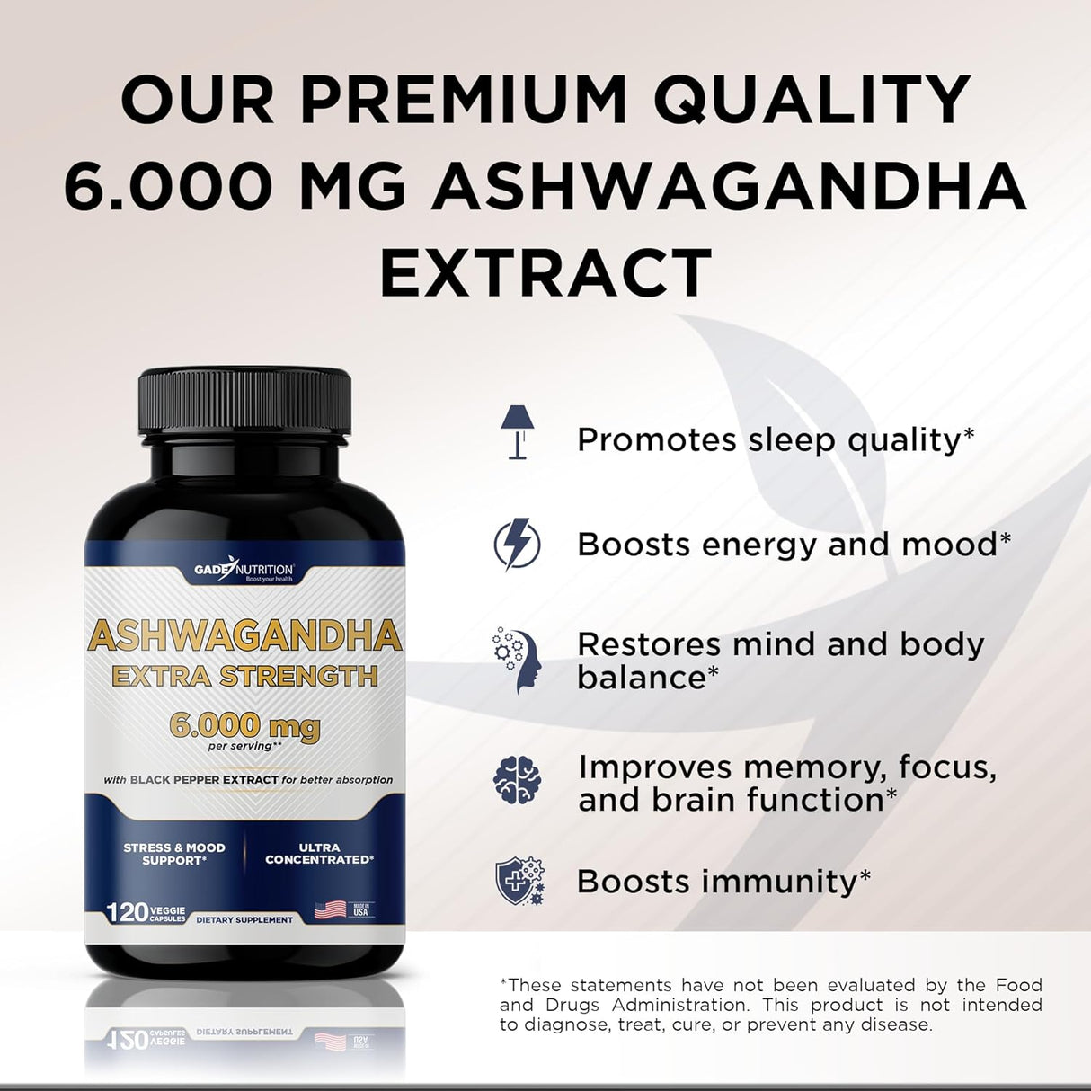 Suplementos de Ashwagandha 6000mg, Veggie Cápsulas, 120 Uds.