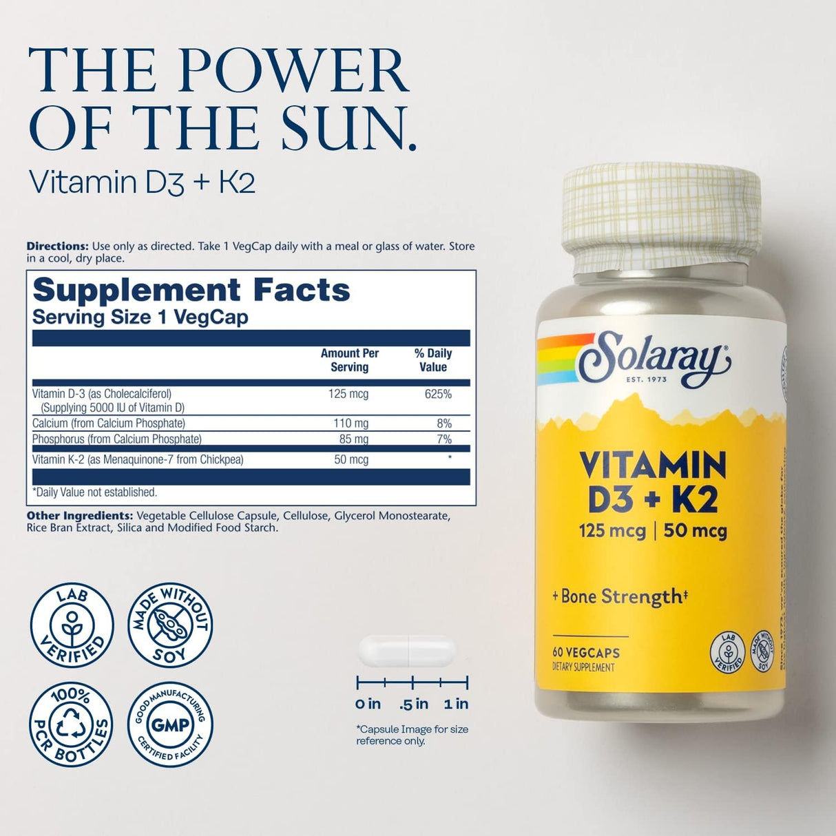 SOLARAY Vitamina D3 K2 Suplemento para Huesos y Corazón