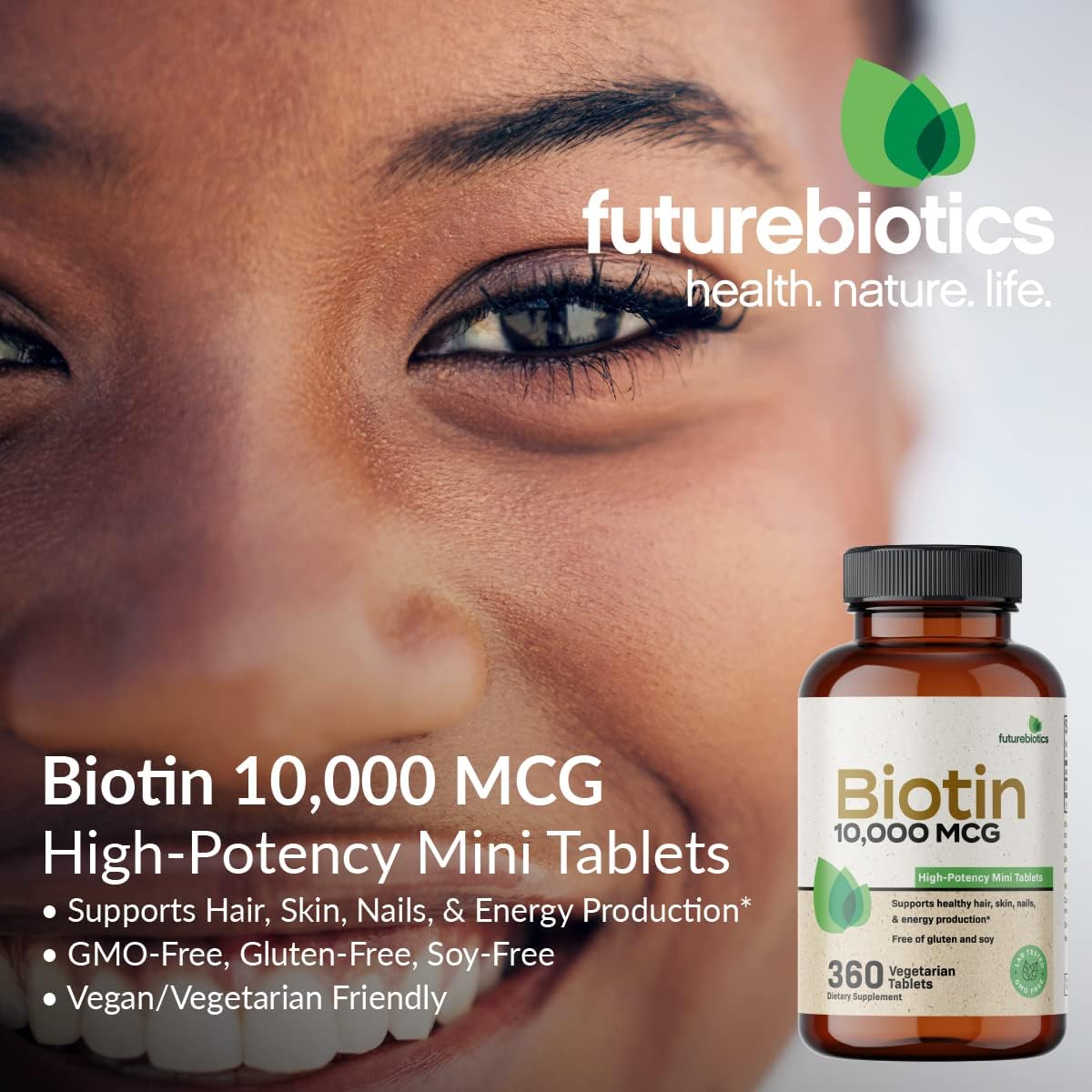 Biotina 10,000 MCG comprimidos alta potencia para cabello, piel y uñas
