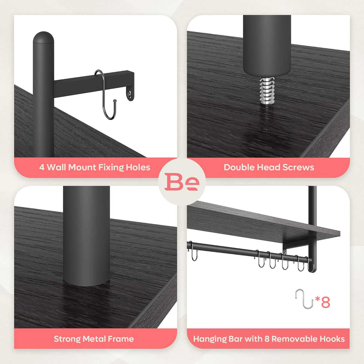 Estantes Flotantes Bestier 2 Niveles con Barra, 24 Modelo Ladder